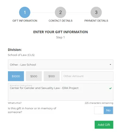 Screenshot of Giving landing page described above